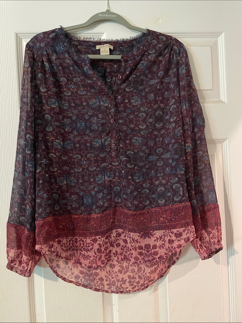Lucky Brand Plum and Pink Boho Button-Front Blouse